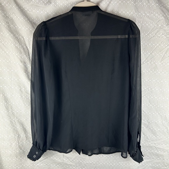 WORTHINGTON Black Sheer Blouse Size M  Ruffles Long Sleeve Vamp Grunge Fairy Y2K - Picture 2 of 9